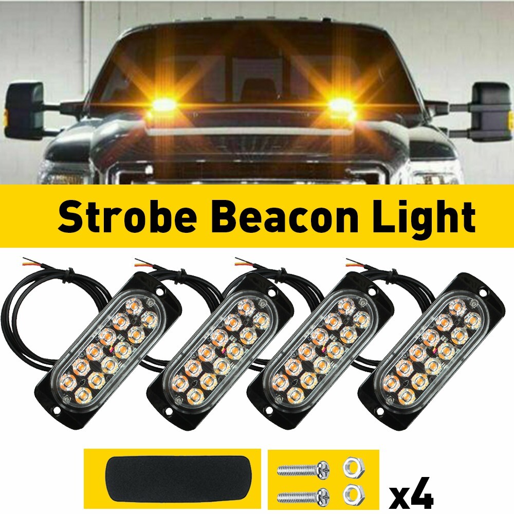 4X Amber Auto Car SUV Strobe Flash Lights Bar Waterproof Replace Kit Accessories