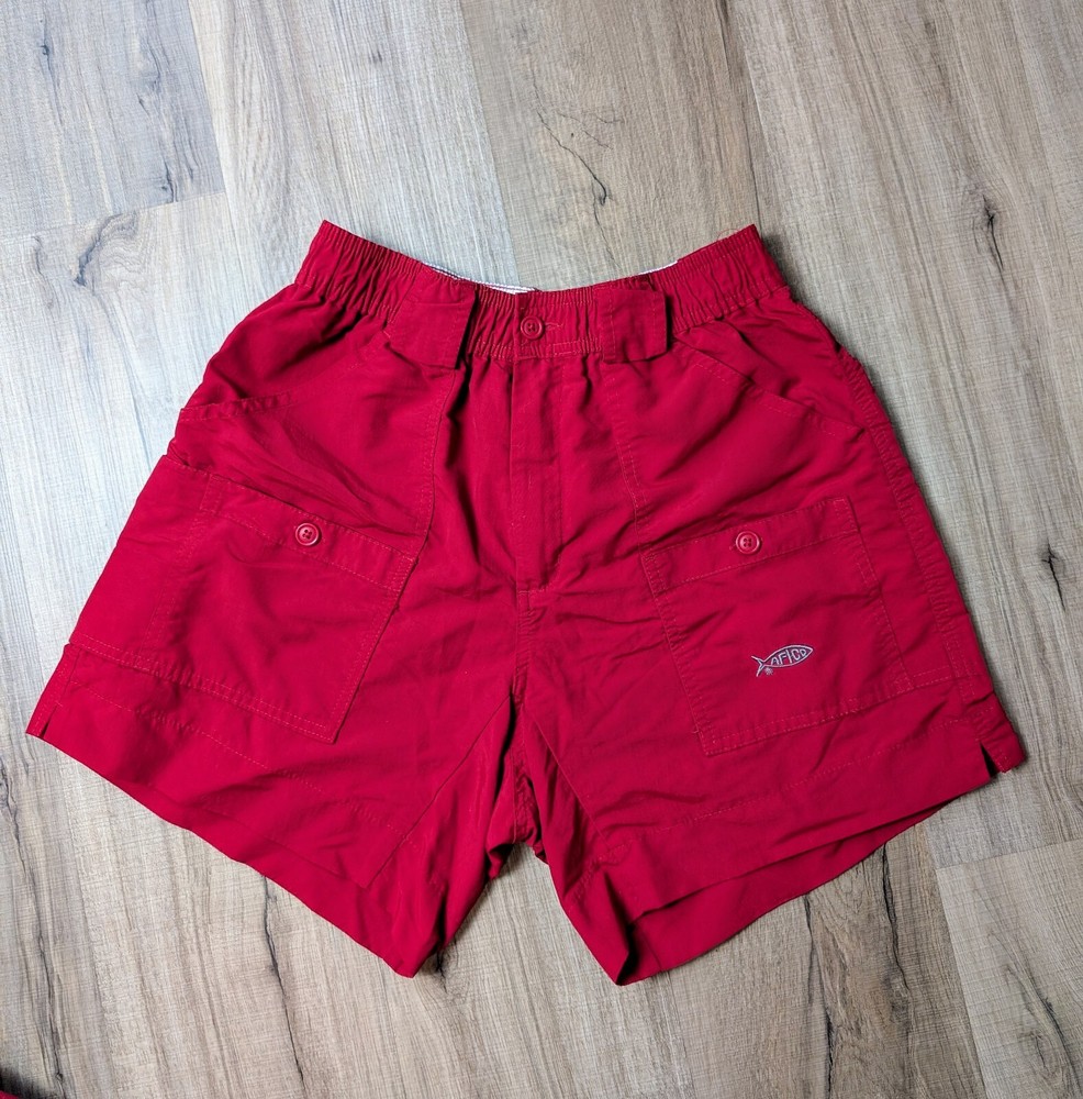 AFTCO Fishing Tackle Red Cargo Shorts Size 30 Fishing Outdoors Nylon Pockets