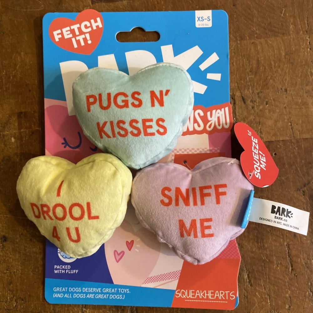 Bark Fetch It I Chews You 3 Squeaker Hearts Dog Toy XS/S 0-20lbs Valentine’s Day