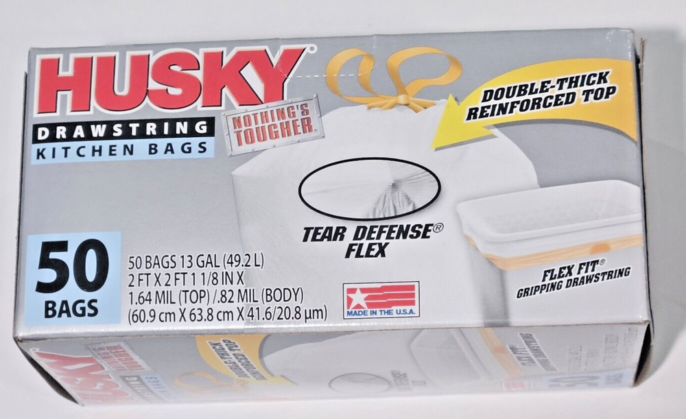 Husky 13 Gallon Drawstring Kitchen Trash Bags 50 ct  J8