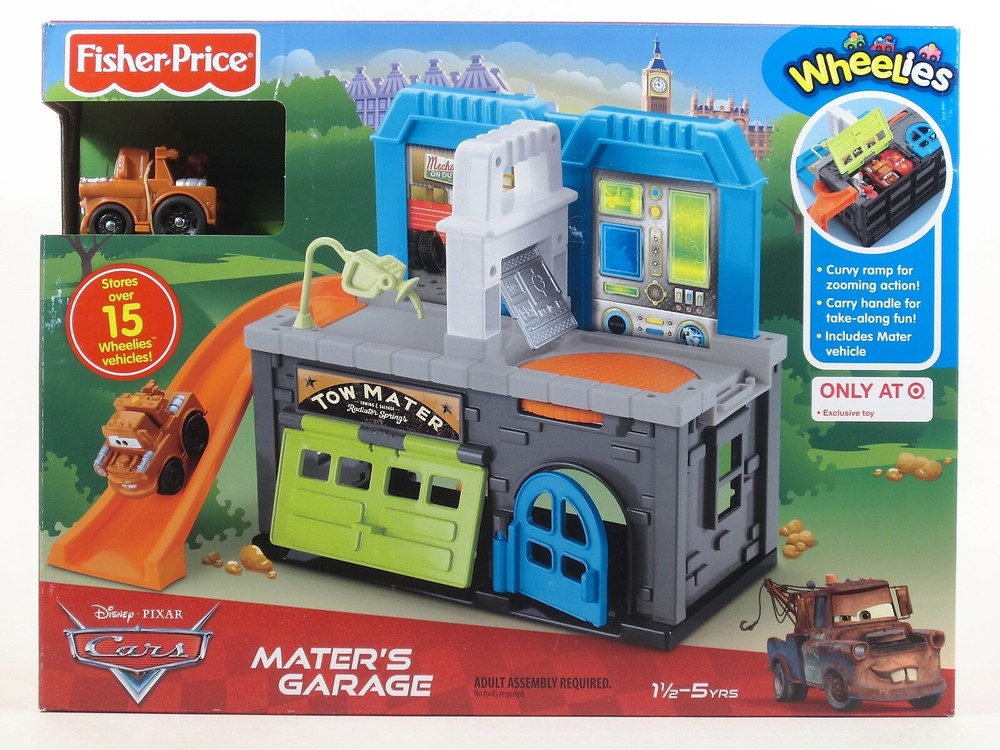 Disney PIXAR Cars WHEELIES MATER’S GARAGE with MATER vehicle Fisher Price #4A