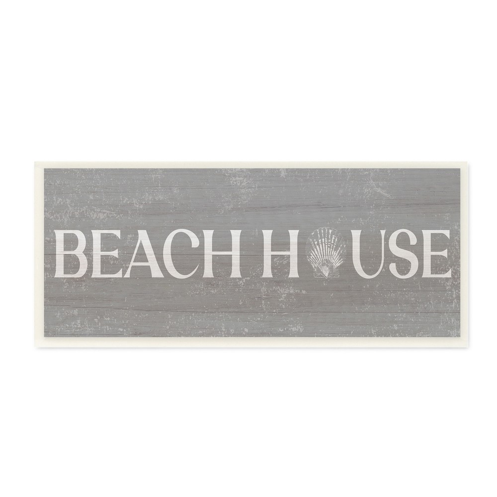 Stupell Beach House Vintage Sign Rustic Shell Design Wood