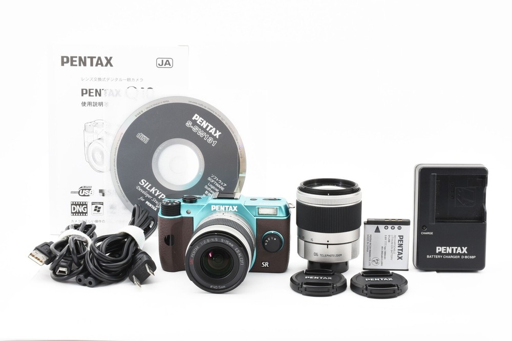 PENTAX Q10 Digital Camera Original Blue & Brown + 2 Lenses Set From JAPAN #2025