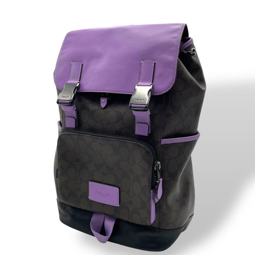 Excellent Condition COACH Backpack PVC Leather Brown Purple Signature