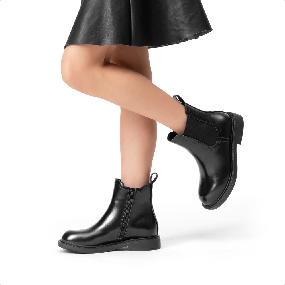Low Heel Chelsea Booties Girls Ankle Boots with Side Zipper Dress Shoes