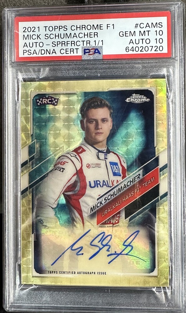 PSA 10/10 MICK SCHUMACHER 2021 Topps chrome F1 Superfractor AUTO #’d 1/1 RC