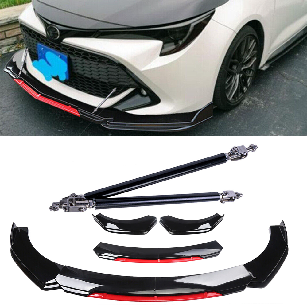 Toyota Corolla Glossy Black Front Bumper Lip Chin Splitter with Strut Rods
