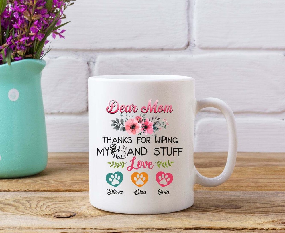 Personalized Dear Mom Dog Mug Mothers Day Cup Fur Mama Dog Footprints Thankful