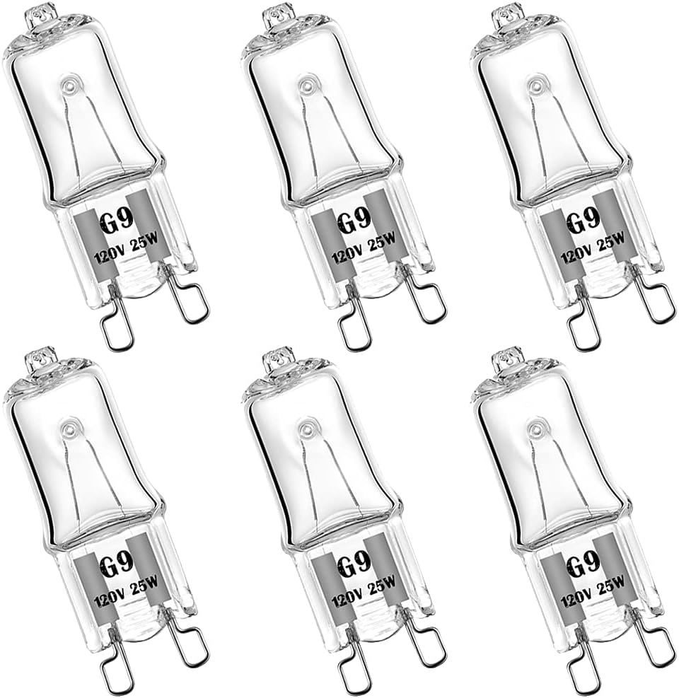 G9 Halogen Bulb 120V 25W T4 Type 2 Pin Base Light Bulb Dimmable Warm White (6 Pa