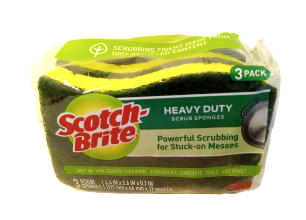 Scotch-Brite Heavy Duty Scrub Sponges 3-Pack Green Yellow Tough Messes