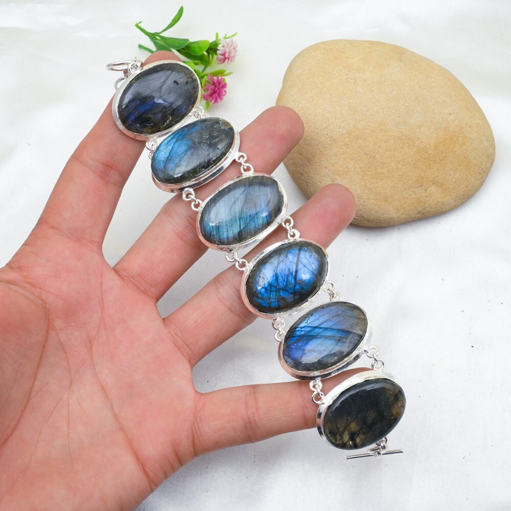 Labradorite Sterling Silver Bracelet Handmade Gemstone Jewelry Gift  