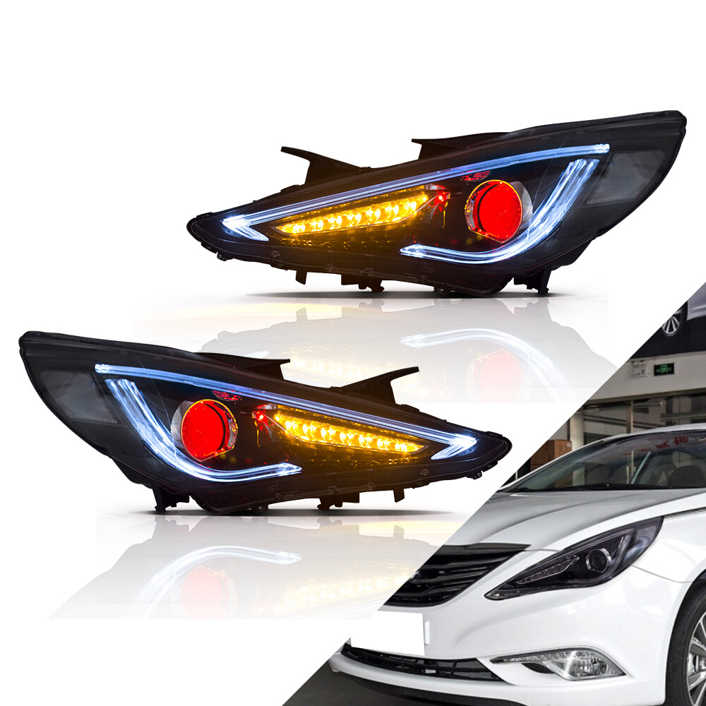 VLAND FULL LED Demon Head lights w/ DRL for Hyundai Sonata 2011-2015 Front Lamps