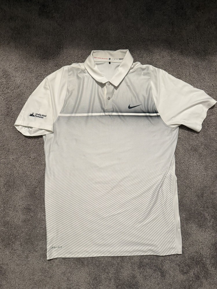 Nike Tiger Woods Collection Polo Shirt Mens Large White Dri Fit Golf