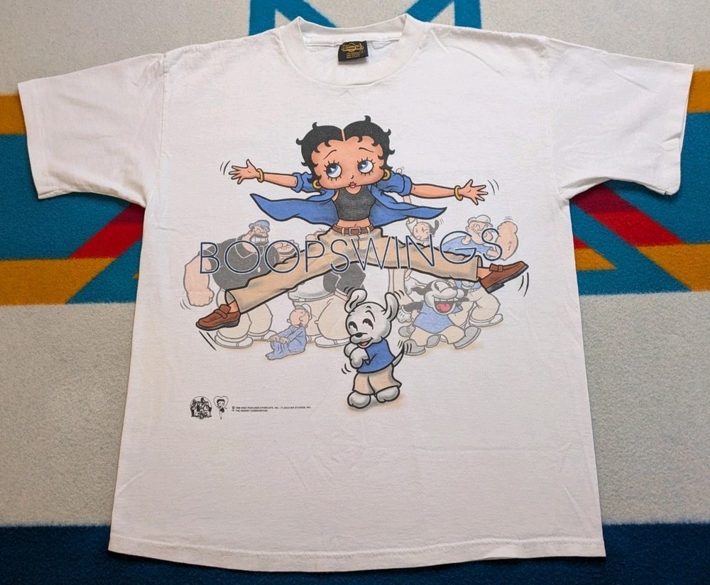Vintage Betty Boop Boopswings Shirt USA Made Single Stitch 2 Sided Popeye Large