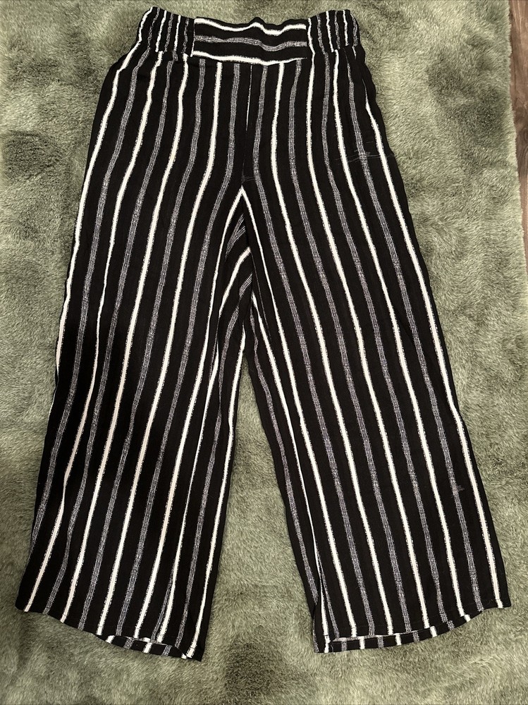 Boho Striped Palazzo Pants for Women Elastic Waist Sheer Calf Length-image