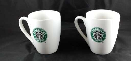 Two Starbucks Coffee 2007 10 oz White Ceramic Mug Cup Green Mermaid Siren Logo