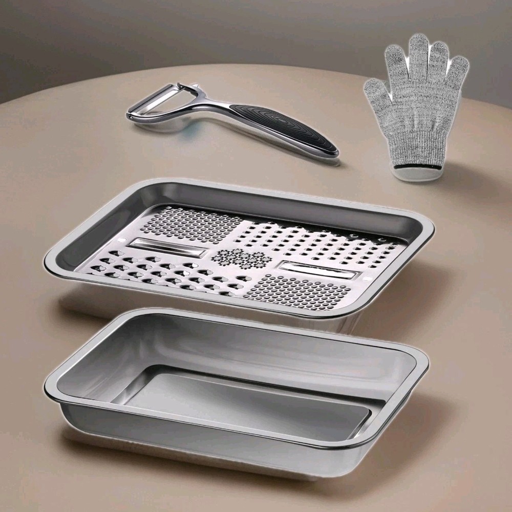 Multifunctional Stainless Best Cheese Grater, Square Tray and Peeler Slicer