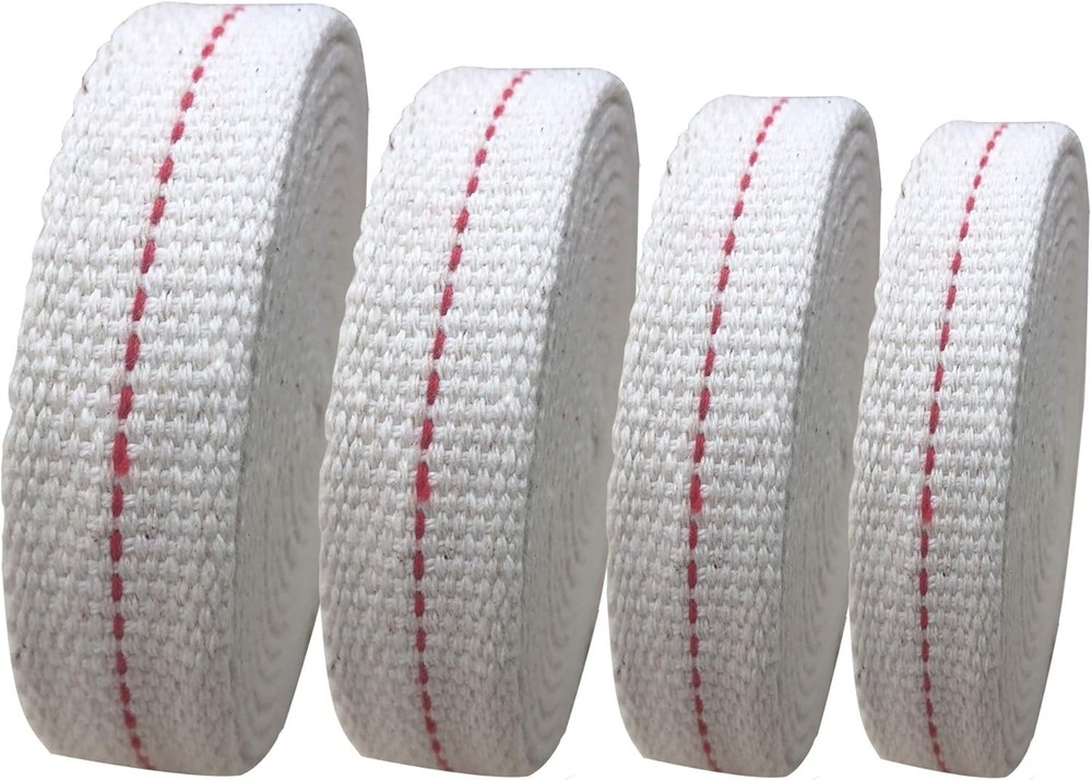 4 Rolls Oil Lamp Wick 1/2, 3/4, 7/8 Inch Flat Cotton Wick 6.5 Ft/roll Red Stitch