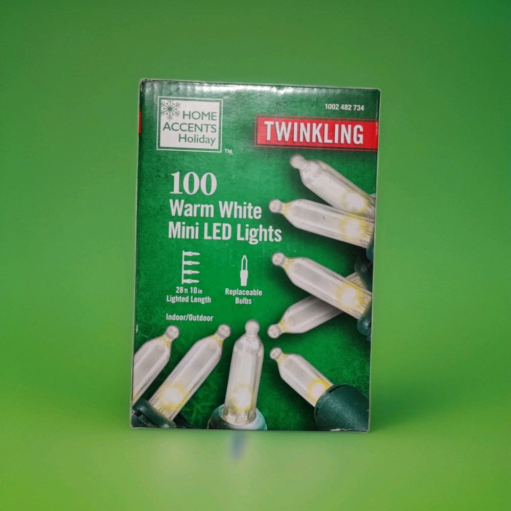HOME ACCENTS HOLIDAY 1002 482 734 100CT WARM WHITE MINI LED TWINKLING 28' - NEW!