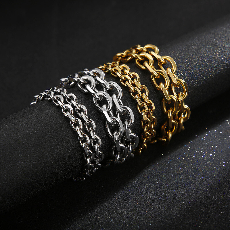 Stainless steel O-cut bracelet necklace set titanium steel men's hand jewelry