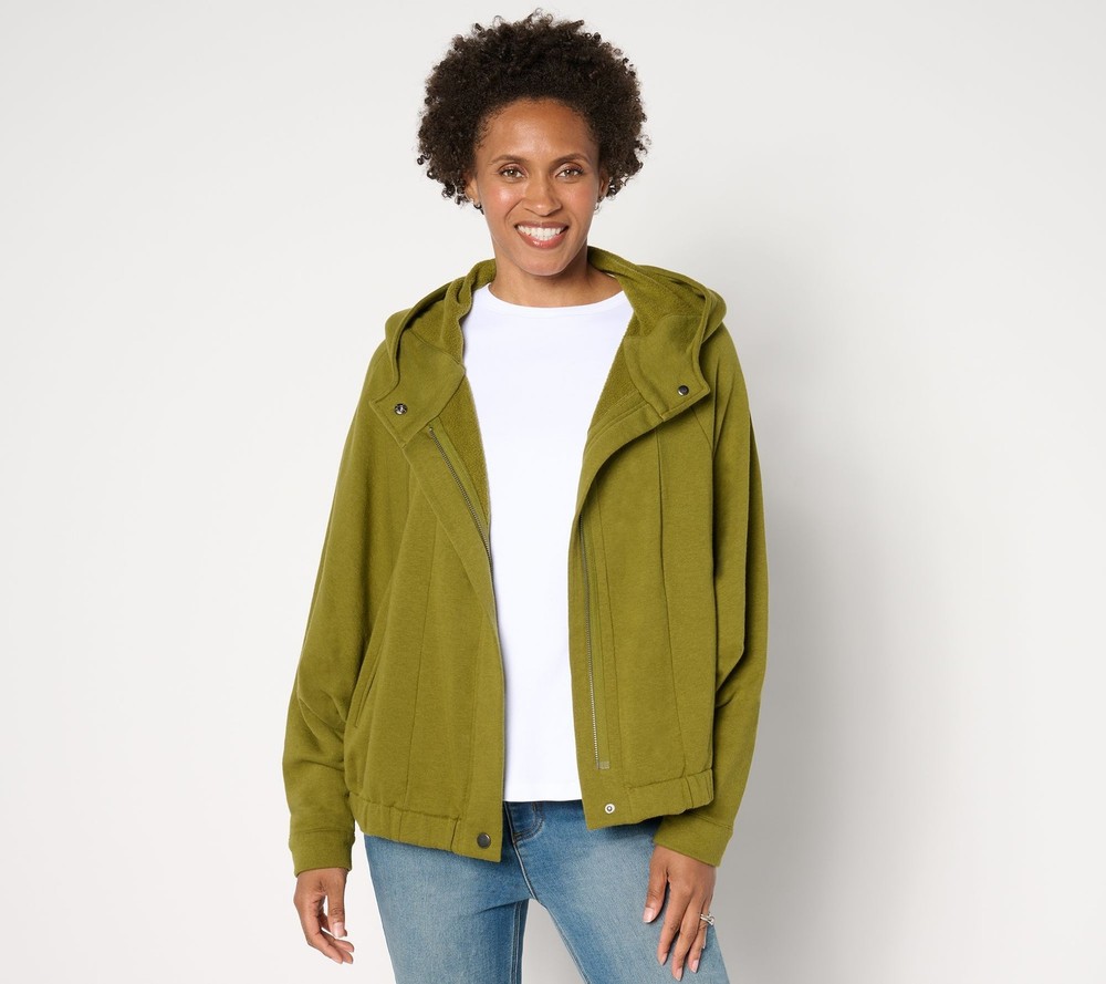 Peace Love World Women's Top Plus Sz 2X French Terry Zip-Front Green A663383
