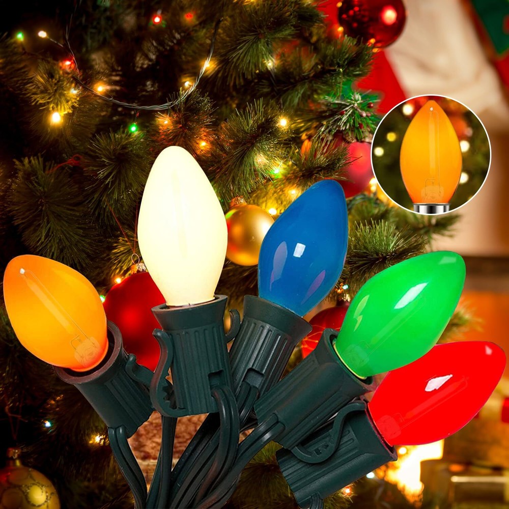 C7 Christmas Lights Outdoor, 25Ft Vintage Christmas String Lights with 27 C7 ...