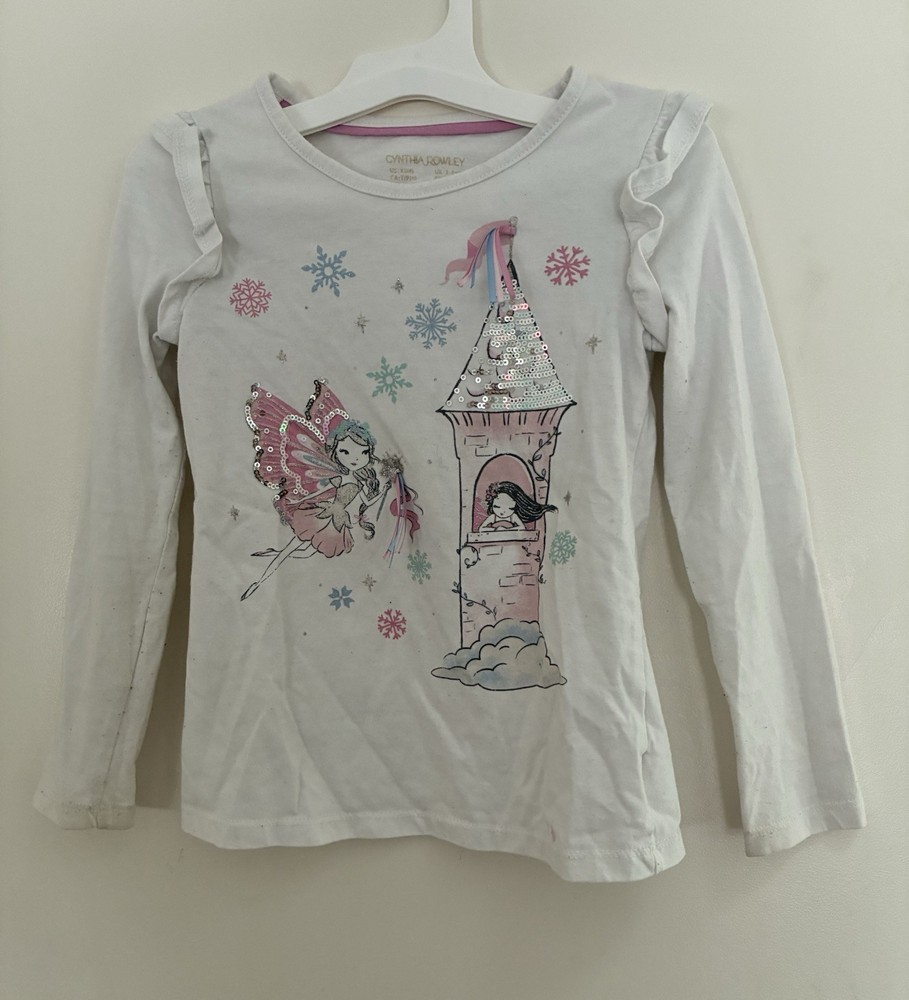 Cynthia Rowley Kid Girls Glitter Sequin Fairy Cotton Blend Ruffle Shirt White XS