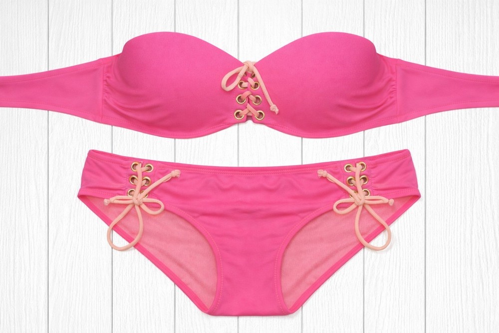 VTG Victoria's Secret Lace Up Corset Bikini Set Bright Pink Y2K RARE M