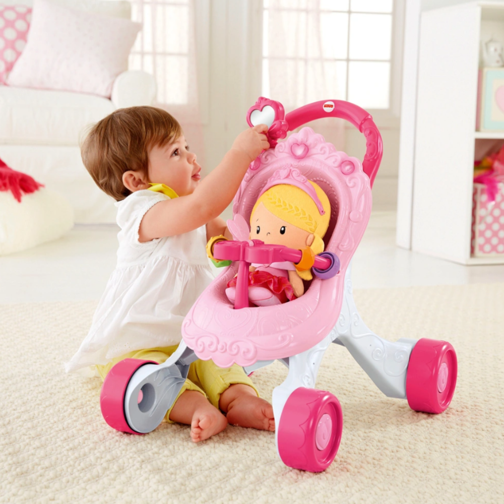 Fisher Price Princess Stroll Along Musical Walker & Doll Stroller Baby Gift Set