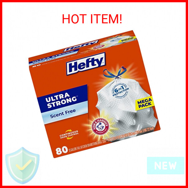 Hefty Ultra Strong Tall Kitchen Trash Bags, Unscented, 13 Gallon, (80 Count)
