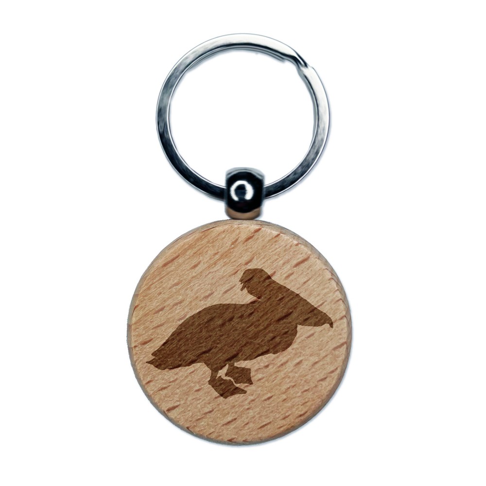Dije llavero redondo de madera grabada lisa para pájaro pelícano