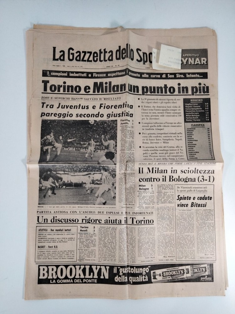 La Gazzetta Dello Sport 23 Febbraio 1976 Torino e Milan un punto in più