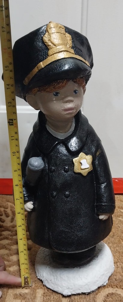Child Police Officer Garden Decor Statue for Outdoor Spaces