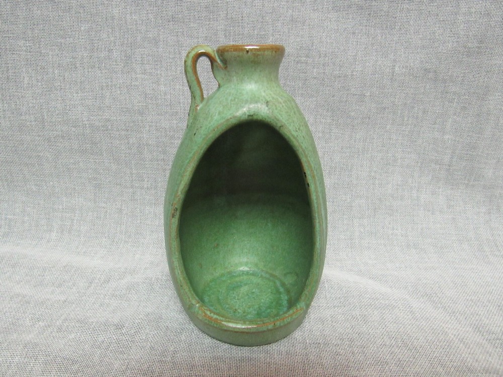 Vintage North Carolina Art Pottery Red Clay Green Glaze Candle Holder Jug Shape