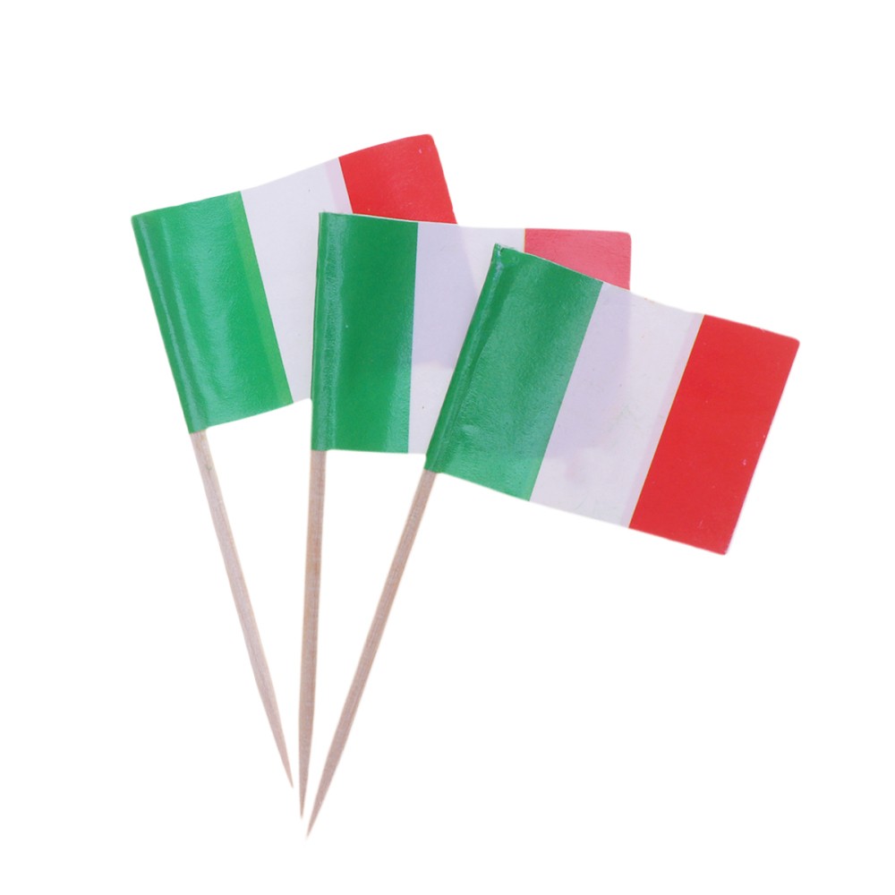 100 Pcs Mini Italy Flag Toothpicks for Cake Toppers and Kids Party Decor