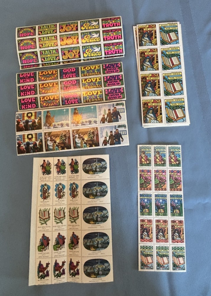 Over 300 Vintage 1960s-70s American Bible Society Seals Charity Stickers Stamps