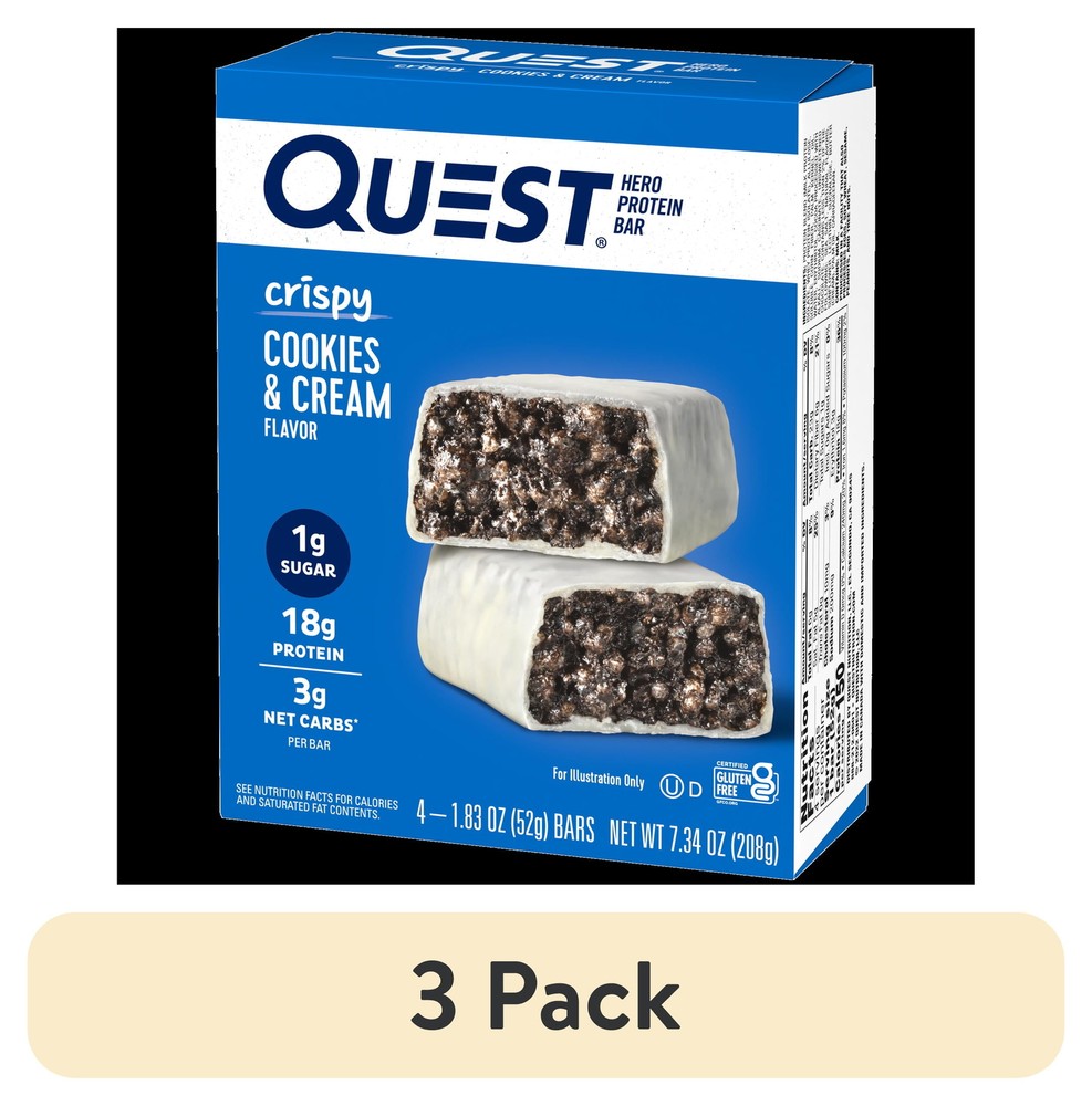 (3 Pack) Quest Nutrition Hero Protein Bars Low Carb, Gluten Free Cookies & Cream