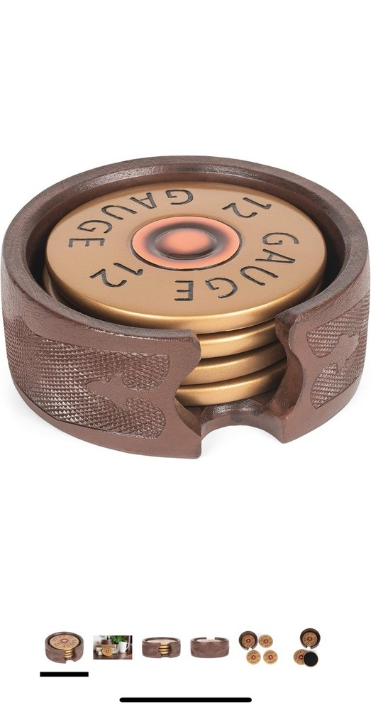 12 GAUGE SHOTGUN SHELL COASTER SET OF 4 COASTERS & 1 HOLDER