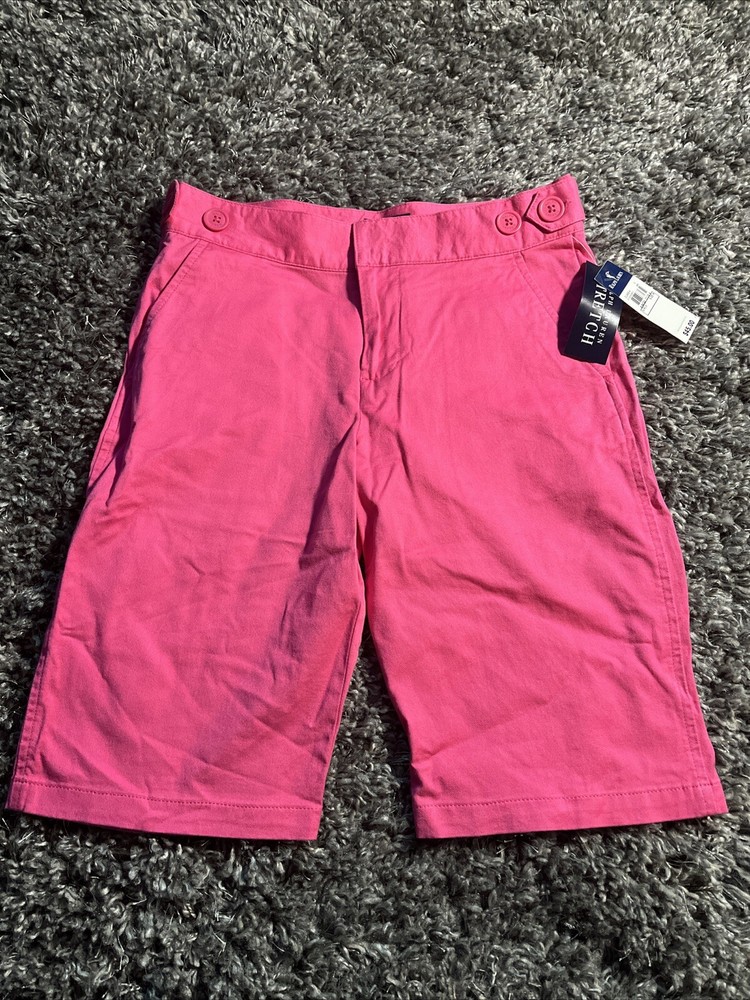 NWT Ralph Lauren Stretch Bermuda Shorts Girls Hot Pink Button Waist Size 14