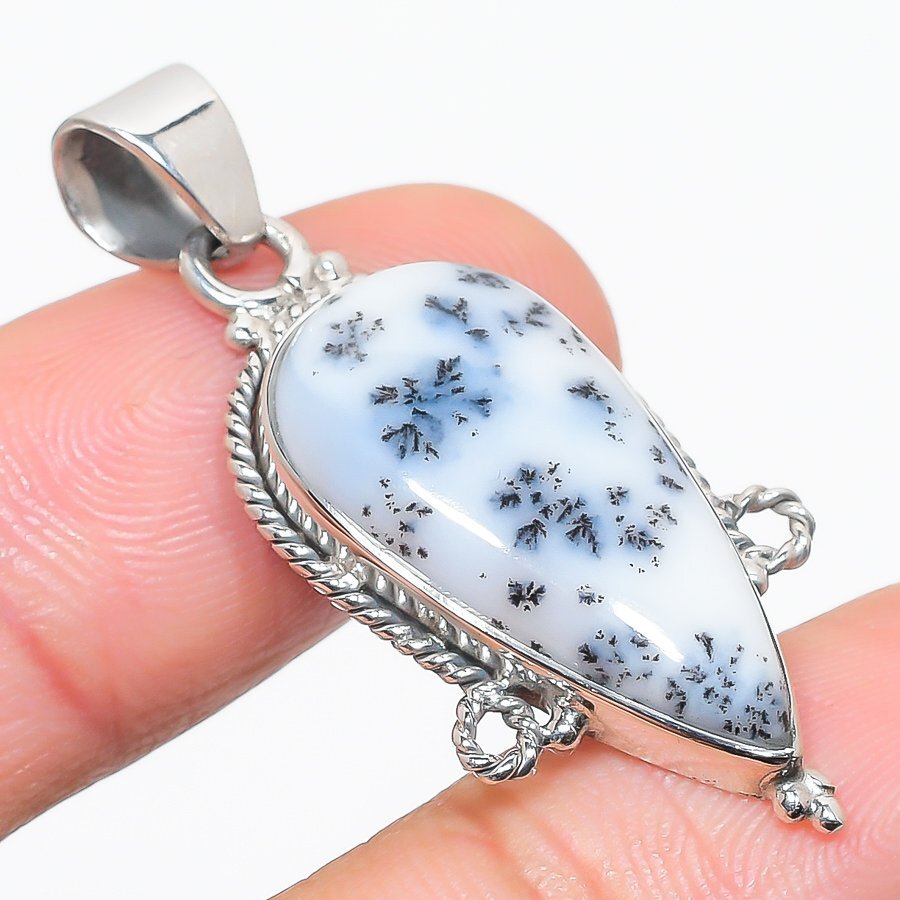Natural Dendrite Opal Gemstone 925 Solid Sterling Silver Gift Pendant 1.75