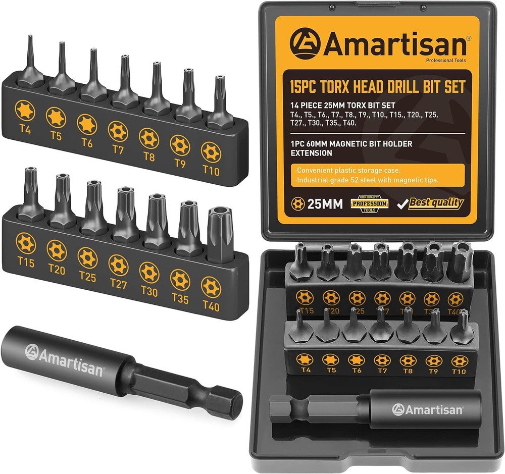 Amartisan 15-Piece Black Torx Bit Set with Security Bits