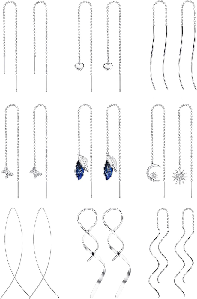 9 Pairs Stainless Steel Chain Tassel Threader Earrings for Women Lightweight Style