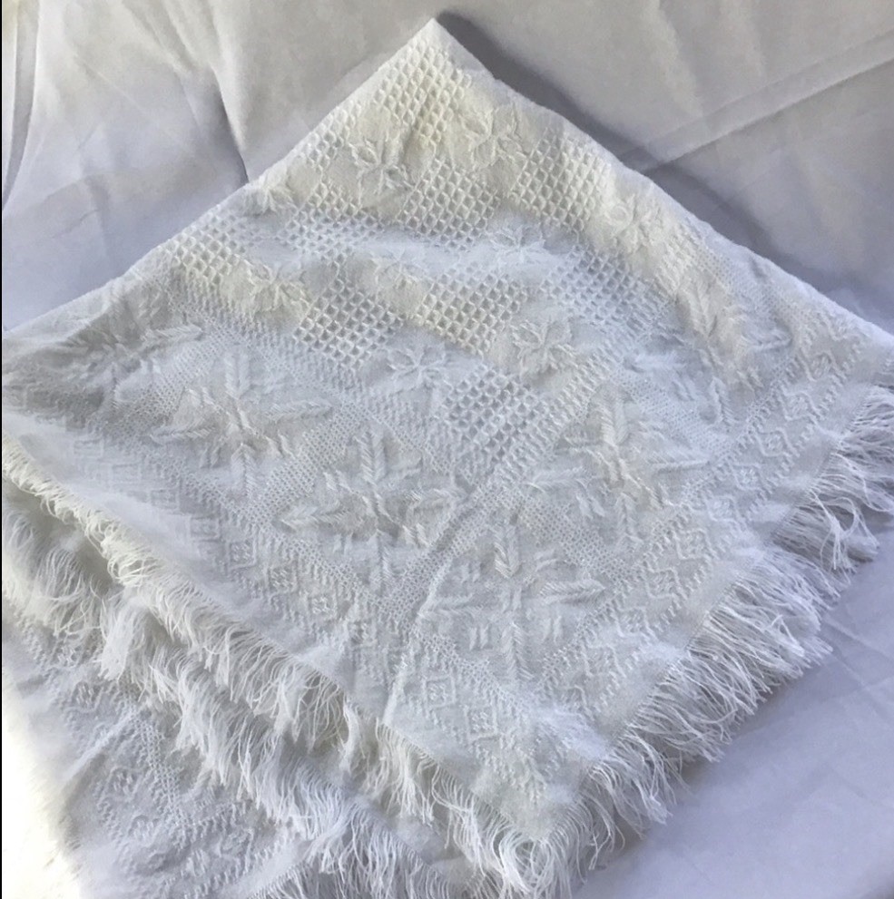 Vintage White Textured Fringe Throw Blanket, baby blanket