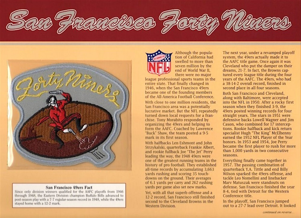SAN FRANCISCO FORTY NINERS Willabee & Ward NFL GOLDEN AGE FOOTBALL PATCH ~ 49ers