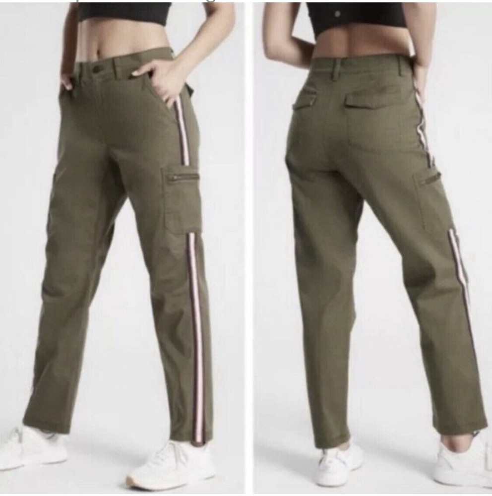 Athleta Women’s Size 10 Summit Cargo Pants Olive Green Side Racing Stripe