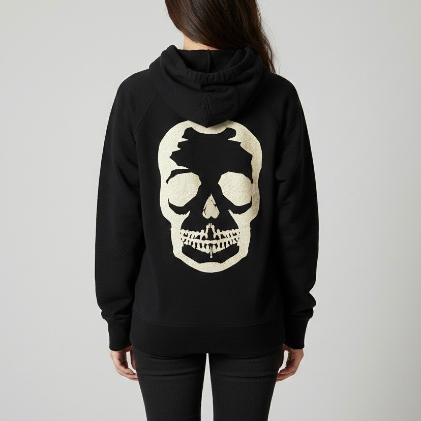Zadig & Voltaire Clipper Skull Foil Hoodie in Black Kangaroo Pocket Size Medium