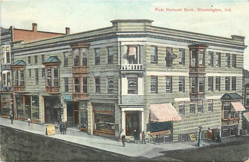 c1910 Bloomington Indiana First National Bank occupational Postcard 25-10986