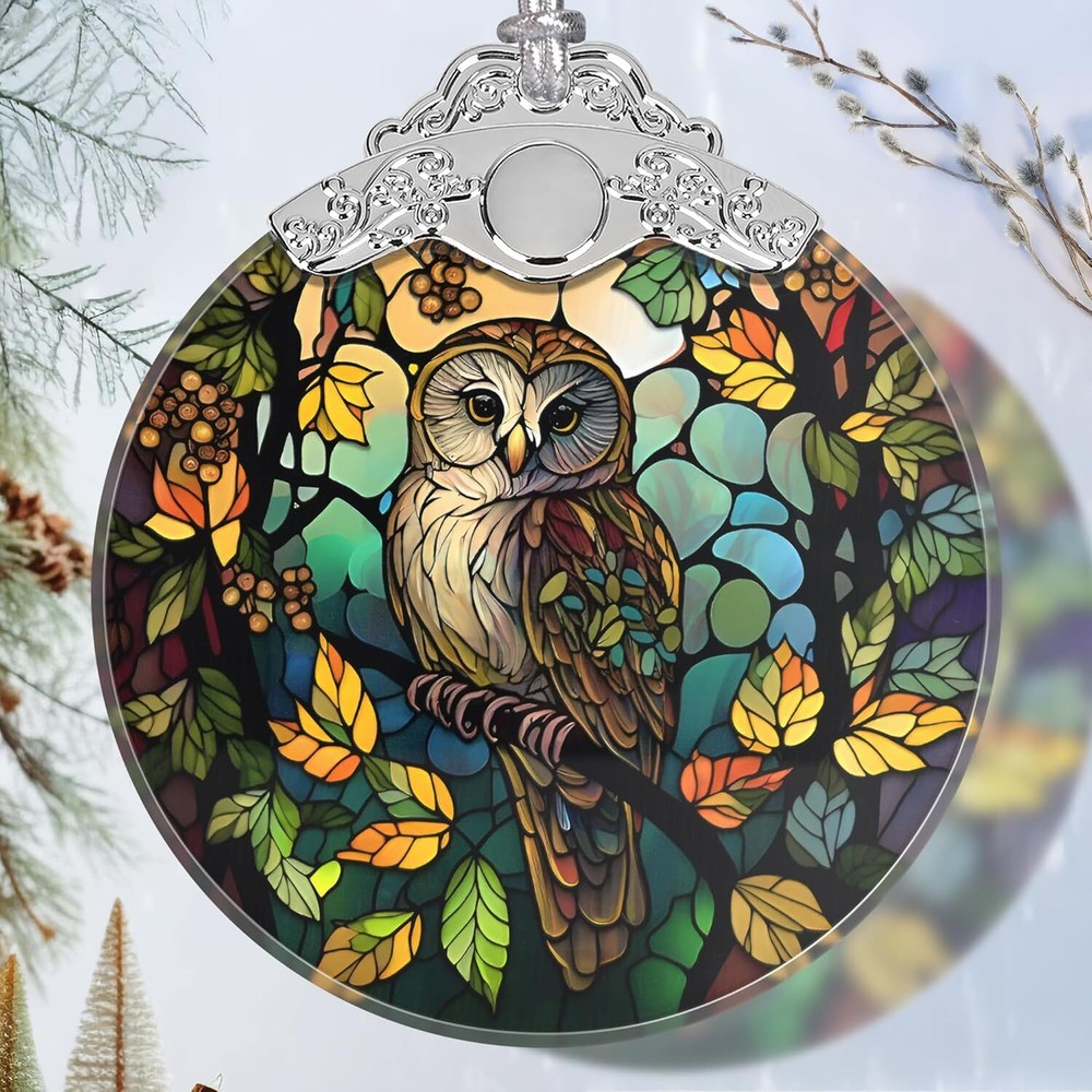 Christmas Ornament - Stained Glass Owl - Home Decor -