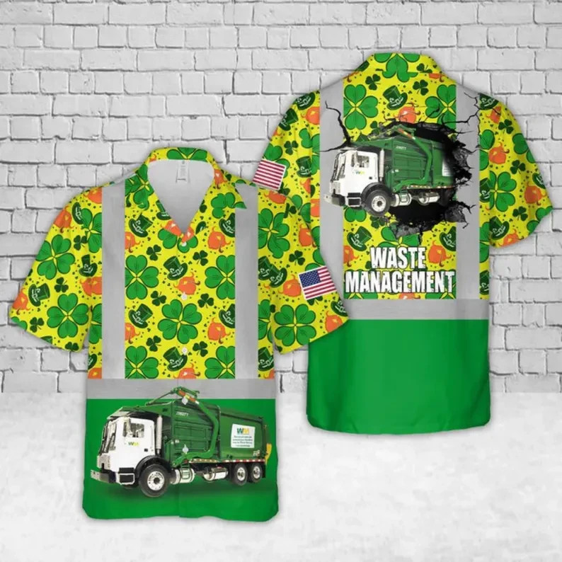 St Patricks Day Garbage Truck Hawaiian Shirt Funny Irish Green Party Gift