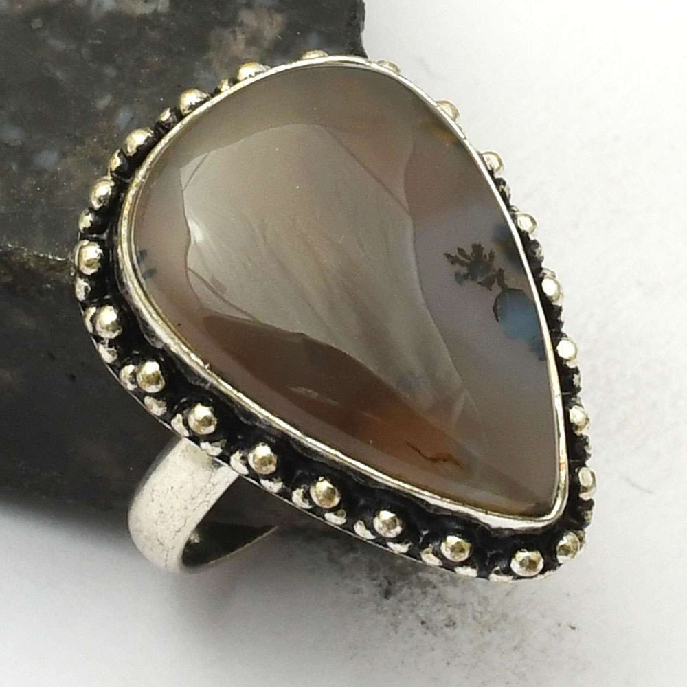 Dendrite Opal Gemstone Ethnic Handmade Ring Jewelry Women US Size-9 AR 43209